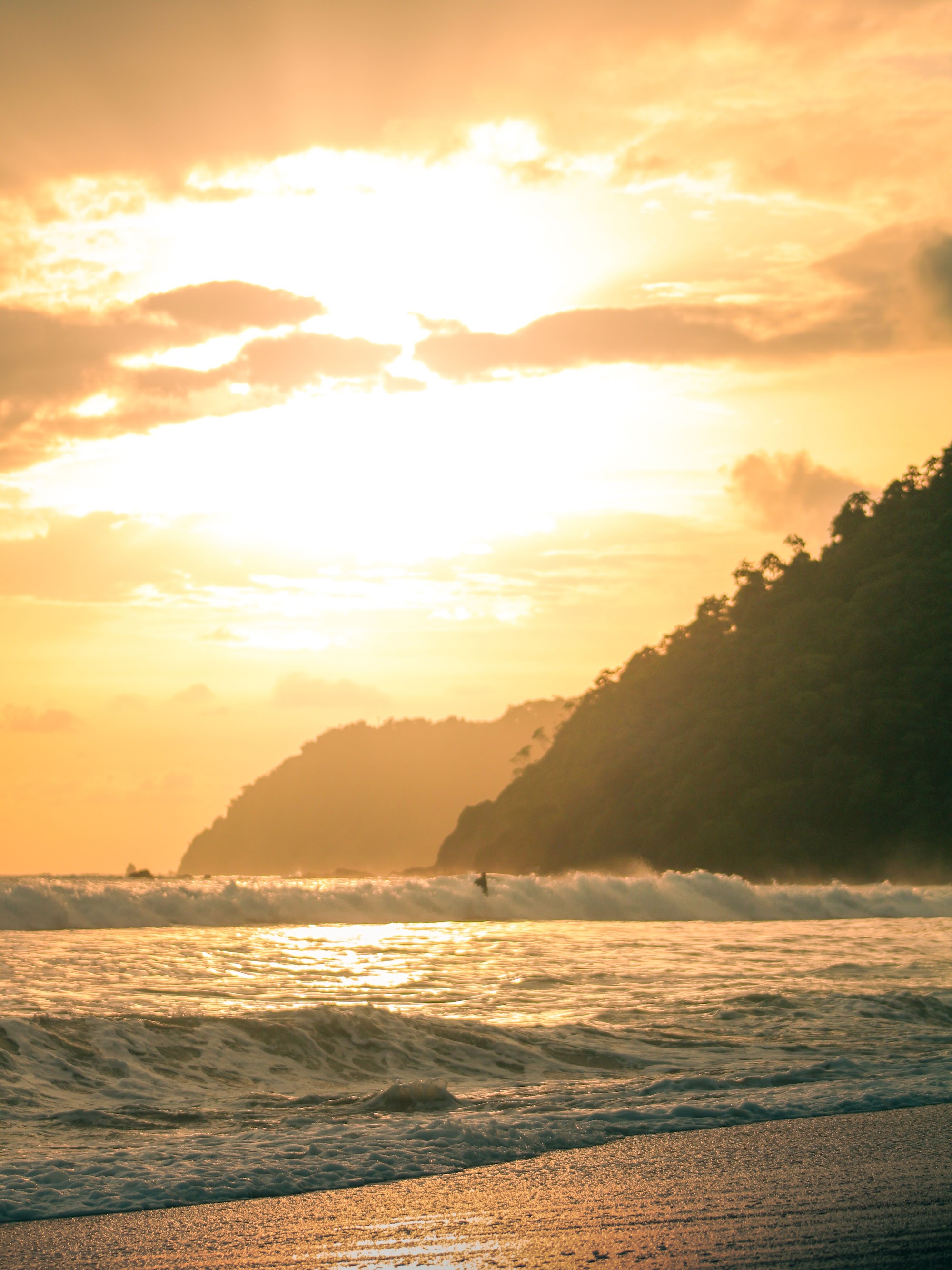 Golden sunset over the Pacific coast of Costa Rica.